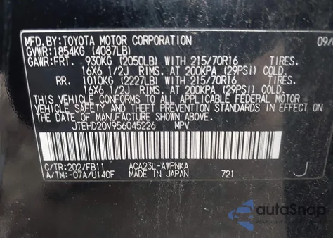 2005 Toyota Rav4 from USA, damaged, VIN JTEHD20V956045226